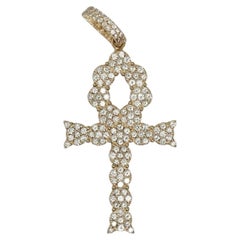 14K Yellow Gold Diamond Ankh Cross Pendant 2.00CTW Pave Religious Charm