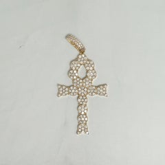14K Yellow Gold Diamond Ankh Cross Pendant 2.00CTW Pave Religious Charm
