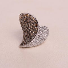 18K White Gold Heart Pave Ring Two-Tone White & Champagne Diamond 2.56CTW Size 7