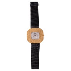 Piaget Classic 99063 18K Yellow Gold Tree Bark Pave Diamond Dial Vintage Watch