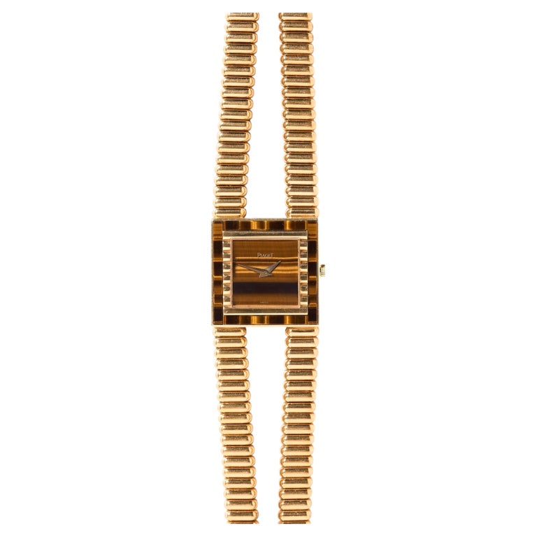 Piaget Altiplano Vampire 18K Yellow Gold Tiger Eye Stone Dial Vintage Rare Watch