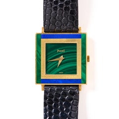 Piaget Altiplano 9200 18K Yellow Gold Malachite Lapis Bezel Dial Vintage Watch