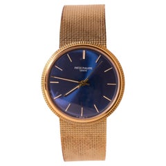 Patek Philippe Calatrava 18K Yellow Gold Blue Sunburst Dial Mesh Bracelet Watch