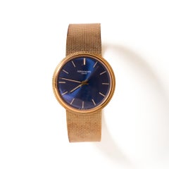Patek Philippe Calatrava 18K Yellow Gold Blue Sunburst Dial Mesh Bracelet Watch