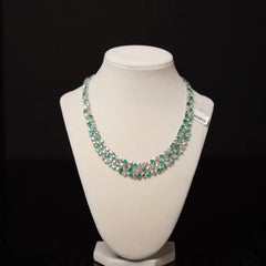 18K White Gold Emerald Diamond Collar Necklace 14.77CT Emerald 16.64CT Diamond