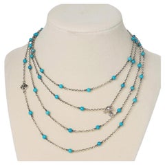 David Yurman Turquoise Bead Necklace Sterling Silver Layering Cable Chain 62.5"