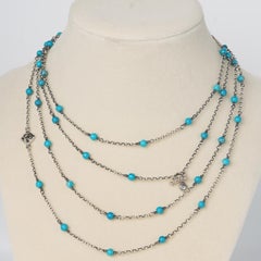 David Yurman Turquoise Bead Necklace Sterling Silver Layering Cable Chain 62.5"