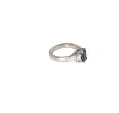 18K White Gold Emerald Cut Sapphire Diamond Cocktail Ring (GSL Certified) Size 6