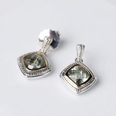 Lorenzo 925 Sterling Silver Prasiolite Cushion Drop Earrings