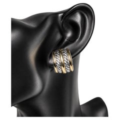David Yurman Double Cable Earrings Huggie Shrimp 18K Gold 925 Sterling Silver