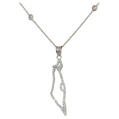 14K White Gold Diamond Israel Map Pendant Necklace 0.44 CTW W/ 18" Station Chain