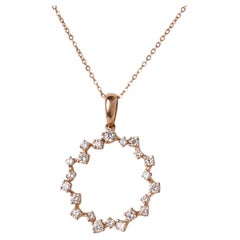 14K Rose Gold Diamond Circle Wreath Pendant Necklace 0.45CTW Open Halo 18" Chain