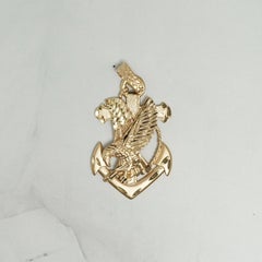 14K Yellow Gold Eagle Anchor Cross Pendant Military Nautical Estate 7.0G
