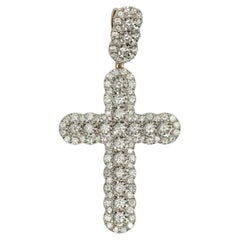 10K White Gold Diamond Cross Pendant 2.00CTW Natural Estate Religious Charm 9.1G