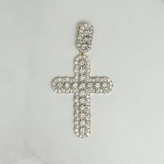 10K White Gold Diamond Cross Pendant 2.00CTW Natural Estate Religious Charm 9.1G