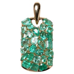 18K Yellow Gold Natural Emerald Mosaic Pendant 20.12CTW Estate Fine Jewelry