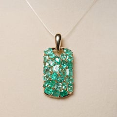 18K Yellow Gold Natural Emerald Mosaic Pendant 20.12CTW Estate Fine Jewelry