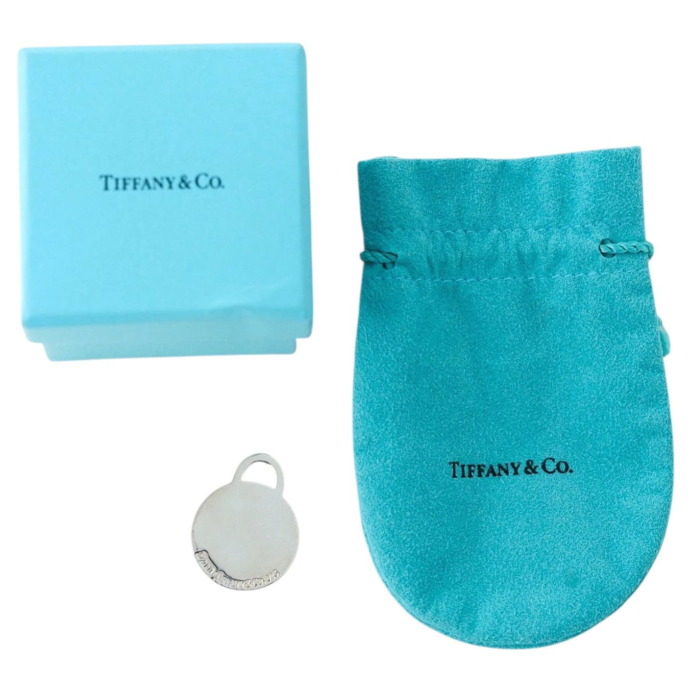 Pre-owned Tiffany & Co . Sterling Round Tag 2001 Engravable Charm Pendant With Pouch & Box In Multiple