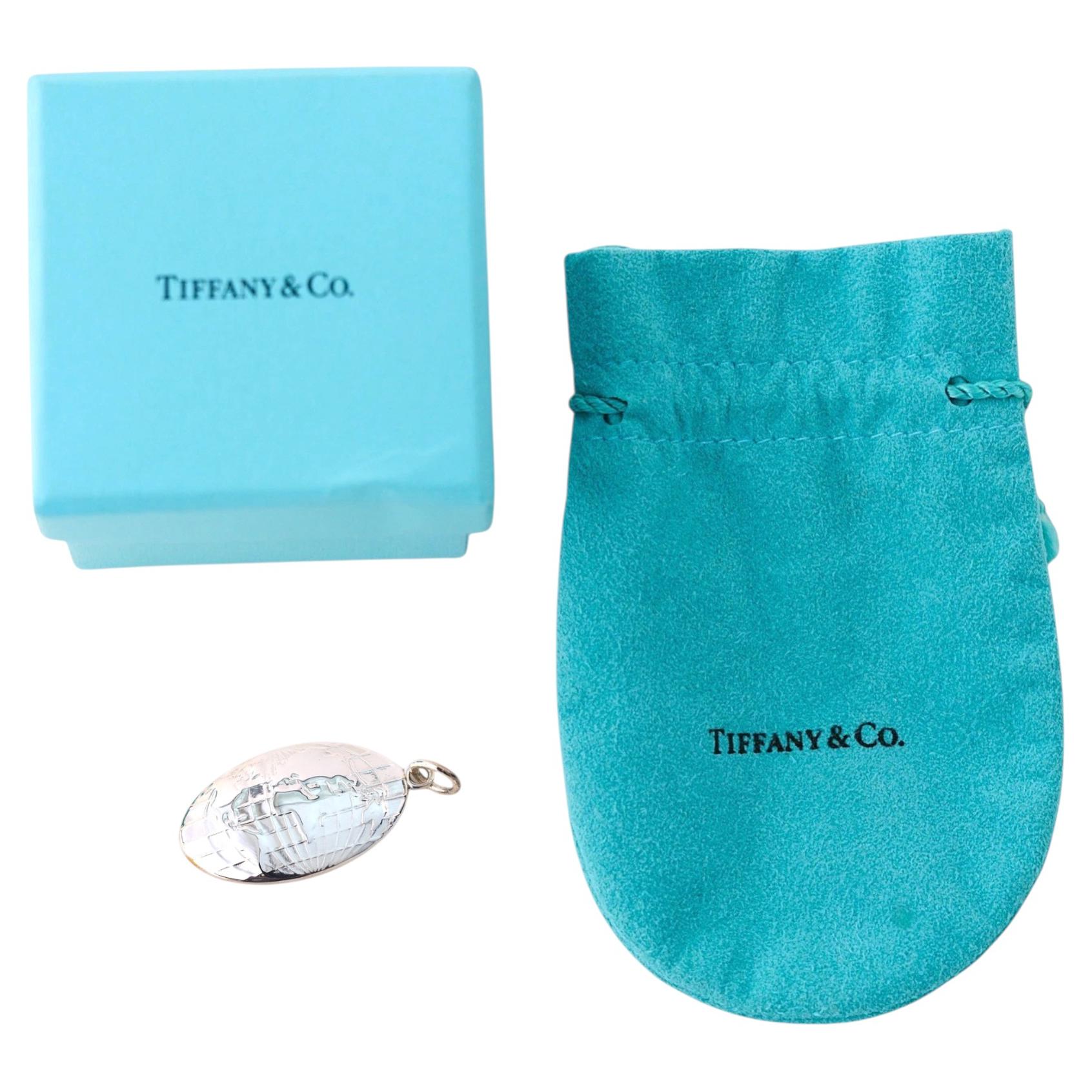 Pre-owned Tiffany & Co . Sterling Silver Oval World Map Charm Pendant W/ Pouch & Box In Multiple