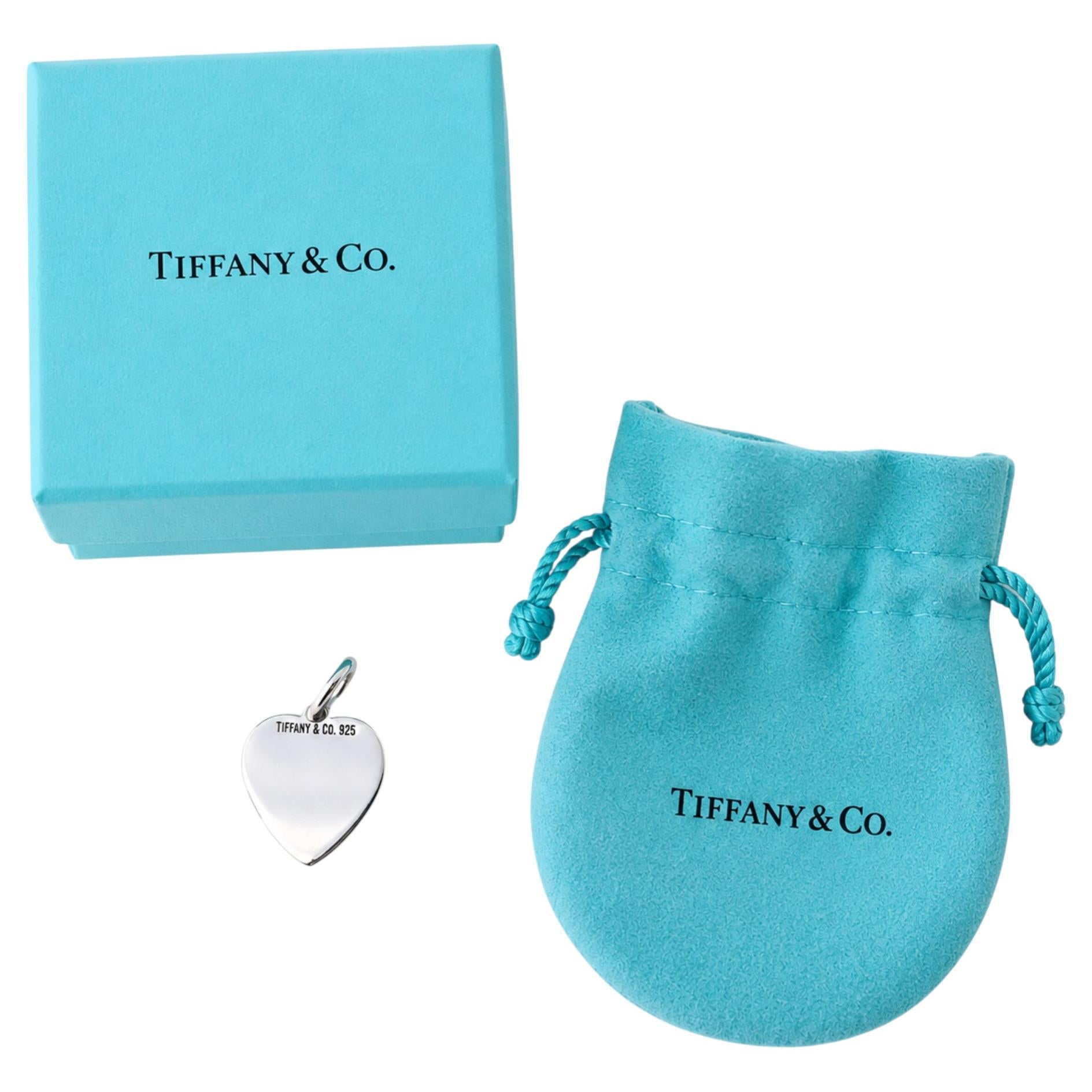 Pre-owned Tiffany & Co . Small Heart Tag Pendant Charm Sterling Silver 925 With Pouch & Box In Multiple