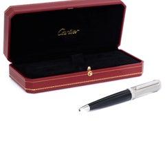 Cartier Santos Dumont Palladium Metal Black Composite Ballpoint Pen Box & Papers