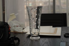 Tiffany & Co. Cut Crystal Vine Vase Vintage Crystal Art Vines Leaves 13.75" Tall