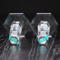 Tiffany & Co. Frank Lloyd Wright 1986 Ed. Crystal Candlesticks Pair 6" With Box