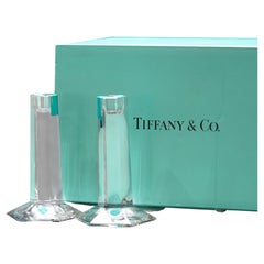 Tiffany & Co. Frank Lloyd Wright 1986 Ed. Crystal Candlesticks Pair 6" With Box