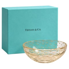 Tiffany & Co. Archimede Seguso Murano Gold Bullicante Glass Bowl Signed With Box