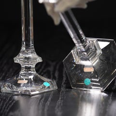 Tiffany & Co. Val St. Lambert Crystal Candlesticks 11" Pair Belgium Made w/ Box