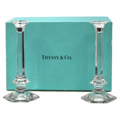 Tiffany & Co. Val St. Lambert Crystal Candlesticks 11" Pair Belgium Made w/ Box