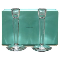 Tiffany & Co. Crystal Candlestick Holders 9" Pair Germany Made w/ Original Box
