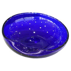 Elsa Peretti for Tiffany & Co. Cobalt Italian Glass Thumbprint Bowl 7" Signed