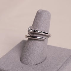Cartier Juste Un Clou Nail Ring 18K White Gold Pave Diamond Size 6 (52) With Box