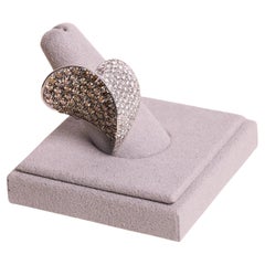 18K White Gold Heart Pave Ring Two-Tone White & Champagne Diamond 2.56CTW Size 7
