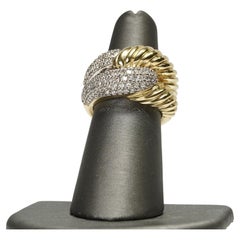 David Yurman 18K Yellow Gold Labyrinth Pavé Diamond Cable Designer Ring Size 6