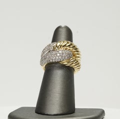 David Yurman 18K Yellow Gold Labyrinth Pavé Diamond Cable Designer Ring Size 6