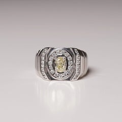 14K White Gold Oval Yellow Diamond Halo Statement Ring 1.70CTW GIA Men's Size 11