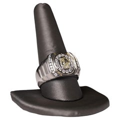 14K White Gold Oval Yellow Diamond Halo Statement Ring 1.70CTW GIA Men's Size 11