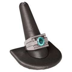 18K White Gold Blue Green Paraiba Tourmaline Ring 3.60CT 0.68CTW Diamond Size 11