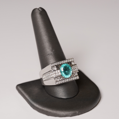 18K White Gold Blue Green Paraiba Tourmaline Ring 3.60CT 0.68CTW Diamond Size 11
