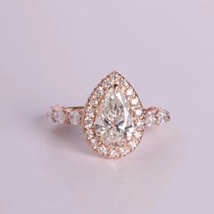Pear Diamond Halo Engagement Ring 2.01CTW 14K Rose Gold GIA G/SI2 Size 7.25