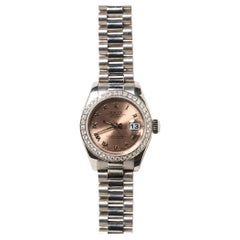 Rolex Datejust 26mm President 18K White Gold Salmon Dial Diamond Bezel 179179