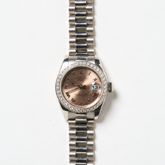 Rolex Datejust 26mm President 18K White Gold Salmon Dial Diamond Bezel 179179