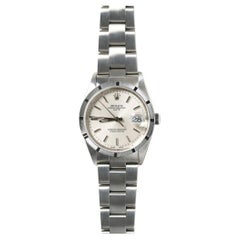 Rolex Date 34mm Silver Index Dial Steel Engine Turned Bezel #15210 Full Set 1999