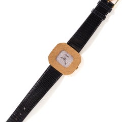 Piaget Classic 99063 18K Yellow Gold Tree Bark Pave Diamond Dial Vintage Watch