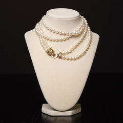 14K Yellow Gold Akoya Pearl Necklace Diamond Ruby Sapphire Lion Clasp 28-Inch