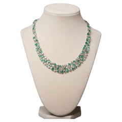 18K White Gold Emerald Diamond Collar Necklace 14.77CT Emerald 16.64CT Diamond