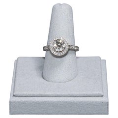 Bague de fiançailles en or blanc 18 carats avec diamant rond de 0,75 carat, monture « halo », pureté M/VVS2 selon le GIA, poids total de 1,19 carats