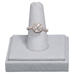Bague de fiançailles en or rose 14 carats avec diamant central et halo, 0,82 ct, N VS1 (GIA), 1,35 ct au total, 3G, taille 5,75